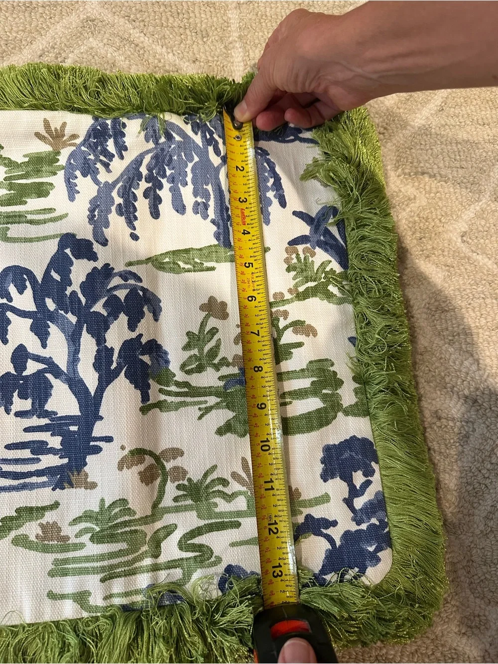 New custom blue and green lumbar pillow cover. Designer fabric.